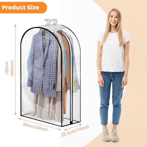 2 Pack Clear Garment Bags, 40 x 24 x 10 In, Side Zipper, Full Length - Image 2