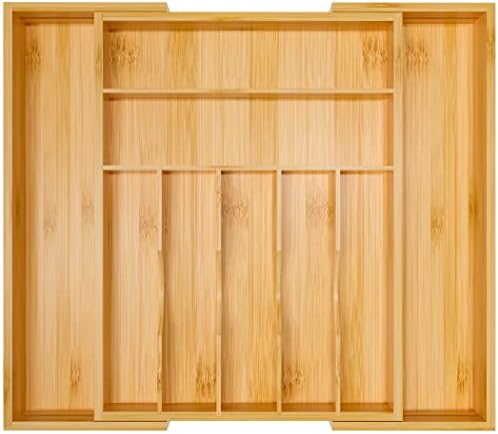 Utensil Organizer Silverware Tray For Drawer - Expandable Silverware Organizer Bamboo Flatware Organizer for Kitchen Utensils and Cutlery, Living Room Storage Box W13.5"-19.9" x L17.6" (Yellow) by WUSHIZHUHUN