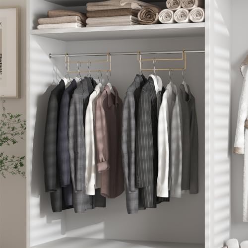 Space Saving Hangers for Clothes: 3 Pack 12 inch Magic Hanger Closet Organizer Metal Heavy Duty Hangers for Shirt Coat Pants Skirt Sorting Storage - Gold - Image 3