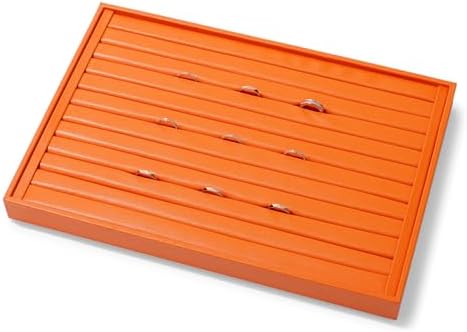 PU Leather Ring Earring Display Tray with Elastic Bar Design Orange - Image 2