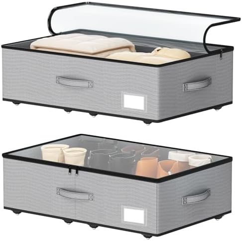EE-RoomWorld Under Bed Storage with Wheels, No Assemble Required 7.5 inches height Under Bed Storage bins,Large capacity Rolling Underbed Shoe Storage containers，dorm underbed storage drawers by EASIERLIFEENJOYWORLDBEAUTY