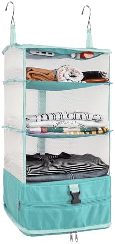Surblue Hanging Closet Storage Bag Collapsible 3-Shelf Washable Oxford Fabric with 2 Hooks (L 11.41 * 11.41 * 19.68in, Aqua Blue) by SURBLUE