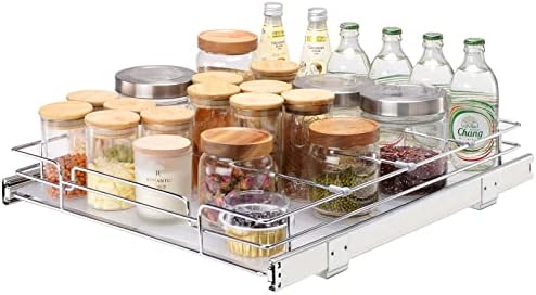 VEVOR 15.5" Wx21 Dx3.5 H Pull Out Cabinet Organizer, Heavy Duty Slide Out Pantry Shelves, Chrome-Plated Steel Roll Out Drawers, Storage for Home Under Sink, 17" Wx22 Dx7 H Install Size for Cabinet by VEVOR