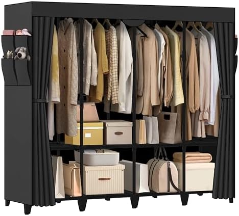Wardrobe Closet, Quick and Easy Assembly, Black Portable Closet by Jofuler-USDirect