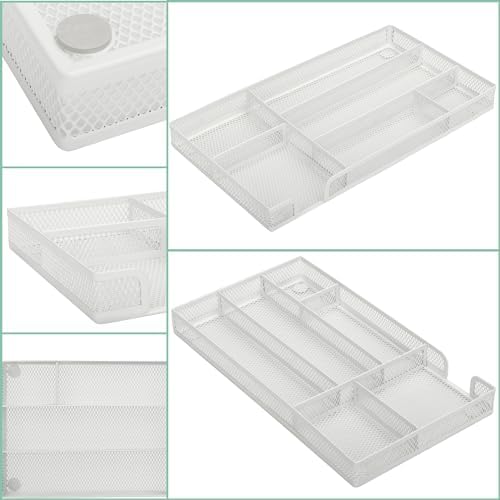 Annova Desk Drawer Organizer Tray for Office Organization - Metal Mesh - Storage Tray with Dividers for Pens, Desktop Accessories, Bathroom, Kitchen, Makeup and Office Supplies (Small, White) - Image 2
