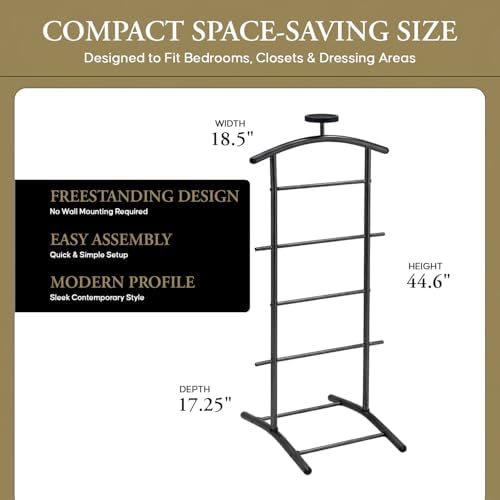 Kings Brand Freestanding Metal Suit Valet Stand with Tie Bar, Black - Image 3