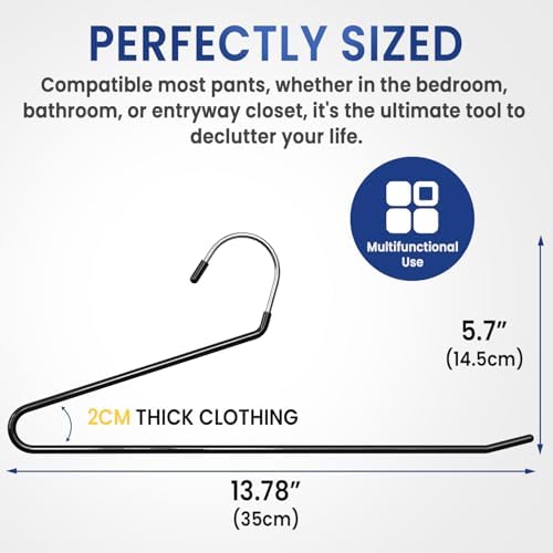 DAMITA Open Ended Pants Hangers - Non Slip Heavy Duty Metal Hangers 20 Pack - Space Saving Jeans Trousers Blanket Organizer for Closet - 7 lbs Load Capacity Rubber Coating Black - Image 2