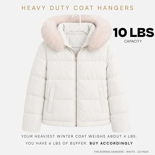 White Plastic Hangers 22 Pack - 10 lb Heavy Duty Clothes Hangers for Closet - Apartment Essentials Dorm Room Hangers - 0.20" Slim & Space Saving White Coat Hangers for Closet - Image 3