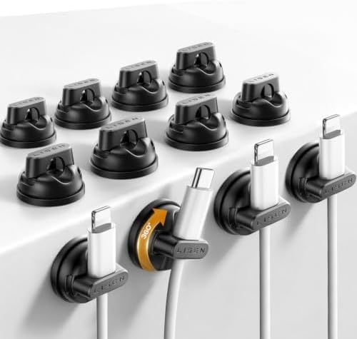12-Pack Rotatable Cord Holder for Nightstand, LISEN 360°Rotating Magnetic Clips, No-Residue Strong Adhesive Cord Organizer for Desk, Phone Cord Holder for Home, Car, Office Desk Accessories by Lisen