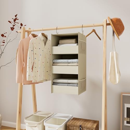 3-Shelf Hanging Closet Organizer, Washable Foldable Storage Shelves, Beige - Image 2