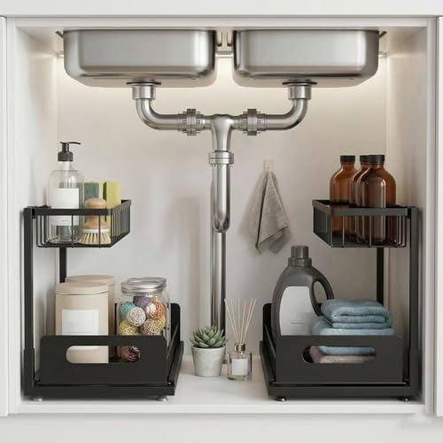 Under Sink Organizer, 2-Tier Pull-Out Metal Drawer, 2 Pack by MERATIA