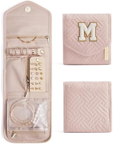 BAGSMART Travel Jewelry Organizer Case M Initial Jewelry Roll,Soft Pink by BAGSMART