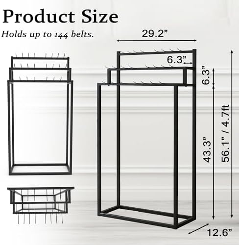 Belt Display Stand,Floor Mounted Belt Hanger, Metal Men Belt Organizer, Commercial Tie Scarf Display Stand for Clothing Retail and Home (Black) - Image 2