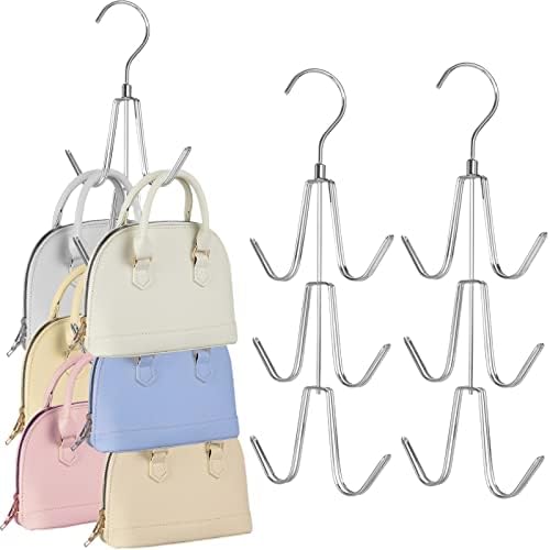 TOPIA HANGER Purse Hanger Organizer for Closet, 2-Pack Handbag Organizer Hanger, 360°Swivel Metal Purse Hooks, Bag Rack, Belt Organizer, Tie Rack, Scarf Hanger, Bag Storage Organizer, Silver by TOPIAHANGER