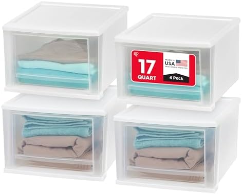 IRIS USA 4-Pack, 17 Qt. Medium Stacking Drawer Storage Organizer, White by IRISUSA