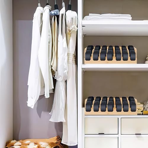 GTI Belt Organizer, 7 Compartments Belt Organizer for Closet and Drawer, Bamboo Display Case for Tie and Belt, Belt Storage Organizer for Men Women (Wooden) - Image 6