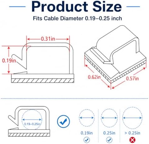 100PCS Cable Clips, Abnii Adhesive Wire Cord Organizer, Small - Image 2