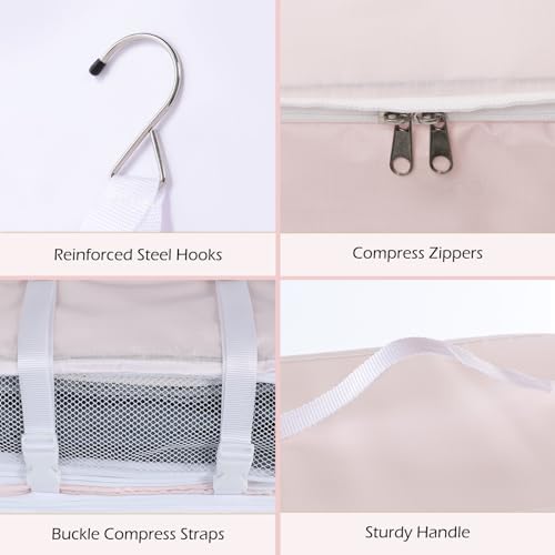 Surblue Hanging Shelves Travel Storage Bag Compression Packing Cube for Suitcase Portable Closet Organizer Collapsible with Extension Layer Large Capacity,Pink,XXL - Image 6