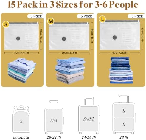 15 Pack Vacuum Bags for Travel, with Cordless Pump, 80% Space Saver Bags - Image 6