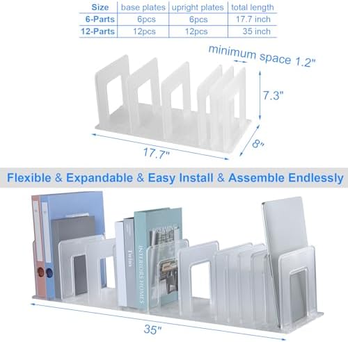 Translucent Frosted Adjustable Vertical File Sorter Sturdy Plastic Expandable Upright File Holder, Desktop Binder Organizer, School Office Book File Organizer, Assemble Easily Endlessly - Image 3