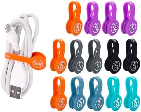 SUNFICON 6 Pack Magnetic Cord Organizers Cable Clips Cable Straps Silicone Twist Ties Colorful Headphone Cord Keeper Holder Manager Bookmark Whiteboard Fridge Magnet Keychain Gift Home,Office,School by SUNFICON