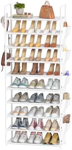 LUKYTOWER Tall Shoe Rack 10 Tier Organizer 30-35 Pairs with Hooks by LUKYTOWER