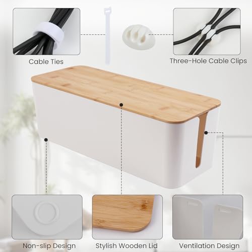 Tuwechen 2 Pack Cable Management Box, Wooden Style Cord Organizer Box - Image 4