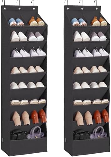 Over Door Organizer with 10 Extra Large Pockets, 23 Pairs Shoes Large Capacity Hanging Storage Organizer for Shoes, Diapers, Black, 8 Layers, 2-Pack by Unknown