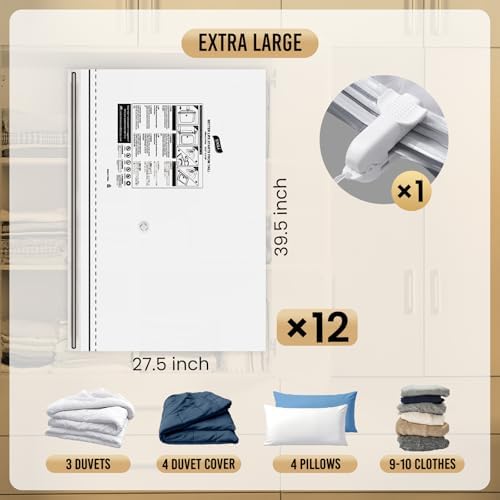 TAILI 12 Pack Vacuum Storage Bags, Jumbo LONG SIDE ZIP(39x28 inch), Clear - Image 3