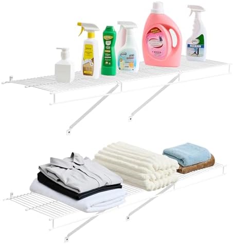 VEVOR Wire Shelf Kit, 4 ft, Set of 2, Wall Mounted Wire Shelves, Heavy-Duty Carbon Steel Hanging Shelf, Floating Wall Storage Shelves with Dip Coating, for Closet, Bedroom, Living Room, Office, Pantry by VEVOR