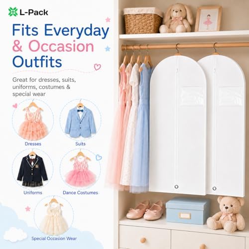 Kids Garment Bag with Clear Window, Hanging Clothes Storage Cover for Dresses, Suits & Dance Costumes, Breathable Travel Bag for Baby Toddler Child, 30" x 18", White, Pack of 2 - Image 4