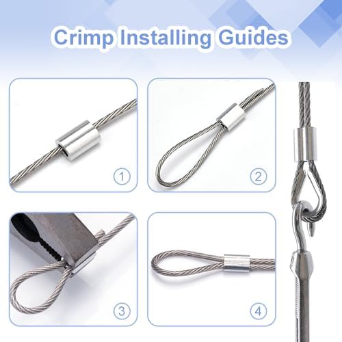 CooBigo 120Pcs 1/8""Cable Crimp Sleeves, Aluminum Wire Rope Crimping Loop Sleeve. Cable Ferrules for Cable and Wire Rope Crimp Double Barrel Crimp Sleeves (M3-1/8"") - Image 3
