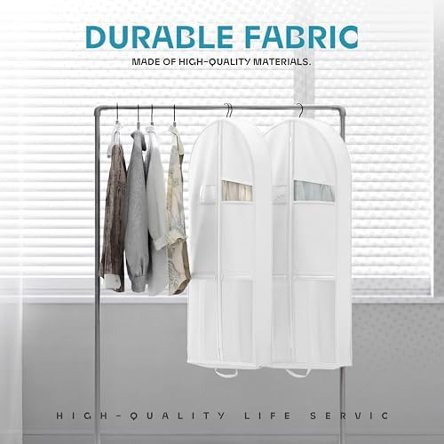 43" Travel Garment Bag with Accessories Zipper Pocket, Heavy Duty Suit Bag for Suits, Tuxedos, Dresses, Coats, White, 1 pack - Image 4