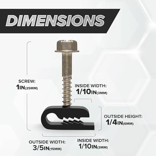 THE CIMPLE CO Mini Screw-in Cable Clips and Fasteners - Indoor/Outdoor Single Screw Clips - 3mm Wire Clamps for Fiber Optic Cables and Thermostat, Ground Wires - 3 mm (1/10 Inch), Black, 10 PCS - Image 7