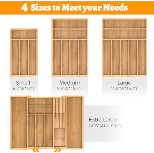 Bamboo Silverware Drawer Organizer, 6 Slots Kitchen Drawer Tray - Image 2