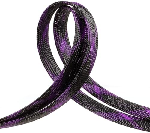 Braided Cable Sleeve, 33ft Expandable Wire Loom for Automotive Wiring Harness & PC Case, Pet-Proof Chew Resistant Cord Protector, Flexible Cable Management (Black-Purple, 12mm (15/32")) by PursuingaBetterLife