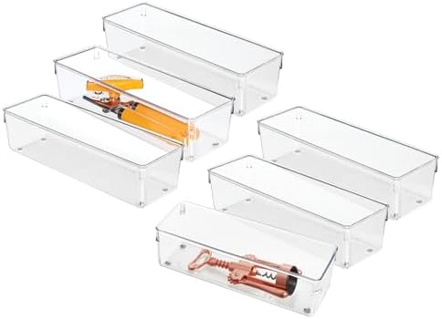 iDesign Plastic Drawer Organizer Bins, Set of 6, Clear by iDesign