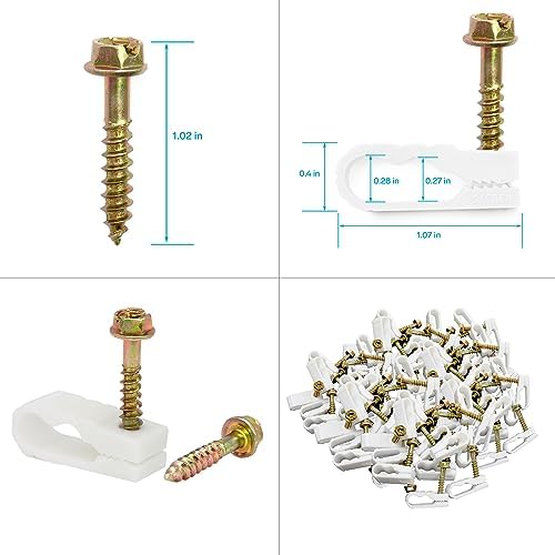 STEREN Coaxial Cable Clips - Cable Holder - Wire Clips - Siding Clips for Hanging - Cord Holder for Desk - Cable Clamps (White, 100 Count - Dual Screw) - Image 3