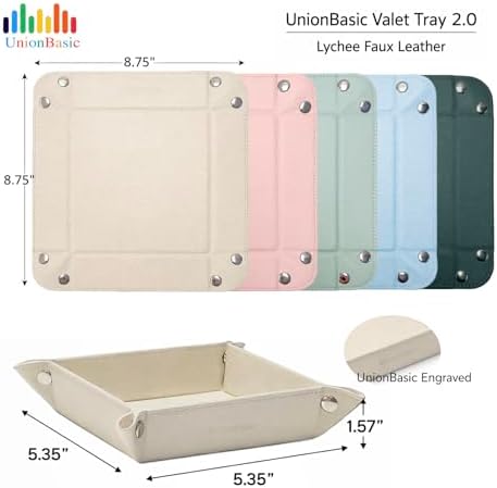 UnionBasic Small Jewelry Tray for Rings Watches Earrings, Entryway Catchall Caddy for Coins Keys Change, Nightstand Bedside Valet Holder, Trays for Electronic Gadgets, Lychee Pale Blue - Image 3