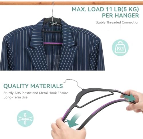 Tonswachic Coat Hanger, Space Save Plastic Clothes Hangers, 50 Pack, Purple - Image 5