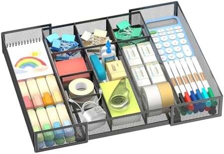 Expandable Desk Drawer Organizer, 10 Adjustable Compartments, Black by Unknown