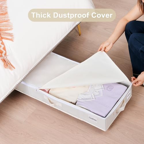 Vincona Under Bed Storage with Wheels, 2 Pack Under Bed Storage Containers with Label Holders for Clothes, Shoes and Blankets, Rolling Underbed Shoe Organizer with Cover, Beige (35.43x15.7x7.28 in) - Image 5
