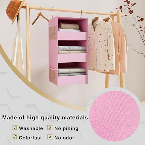 3-Shelf Hanging Closet Organizer, Washable Foldable Storage Shelves, Pink - Image 4