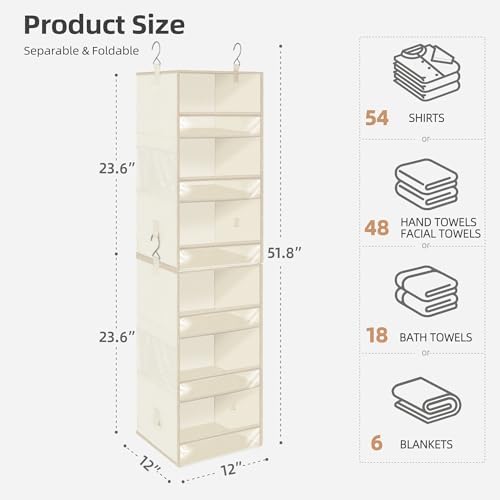 STORAGE MANIAC 6-Shelf Hanging Closet Organizer and Storage, 2 Separable 3-Shelf Haning Organizers for Closet, Collapsible Hanging Shelves Wardrobe Organization, College Dorm Room, Nursery, Beige - Image 3