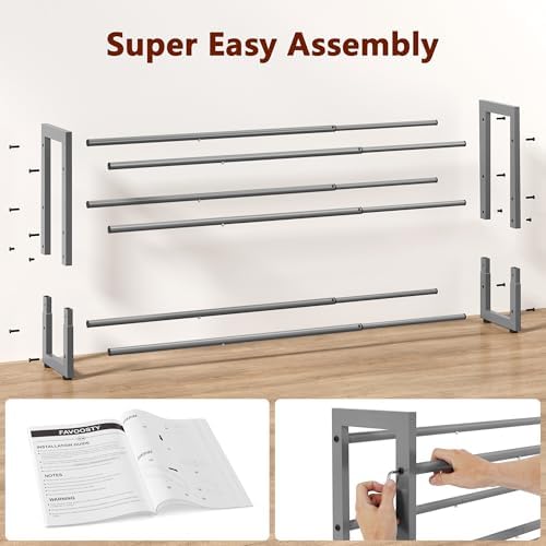 FAVOOSTY 3-Tier Expandable Shoe Rack, Adjustable Shoe Shelf Storage Organizer Space Saving Metal Free Standing Shoe Rack for Entryway Closet Doorway, Silver Grey - Image 5