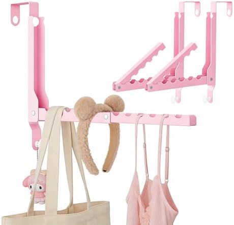 Pink Over the Door Hooks,Foldable Over the Door Hanger for Clothes by WLCSNG