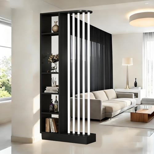 Wall Room Divider with Shelves Freestanding Room Divider with Storage Shelf Entrance Hall Partition Screen Column Floor to Ceiling Screen Column Floor to Ceiling,Black+White,L32 xW9 xH79 by ZLGONRL