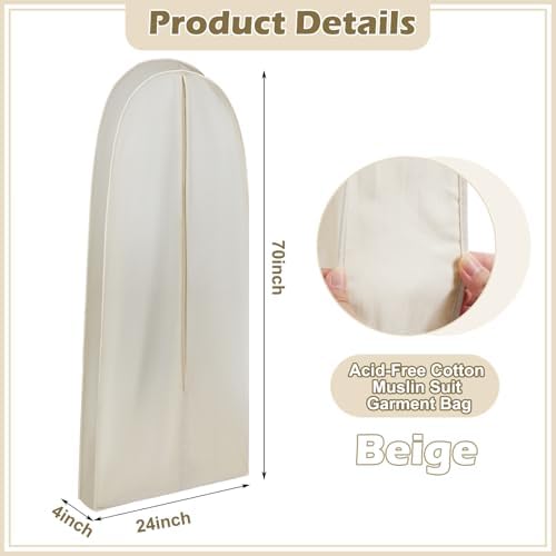 1 Acid Free Cotton Garment Bag Dress Suit Storage, 1 Pcs, 70 Inch - Image 2