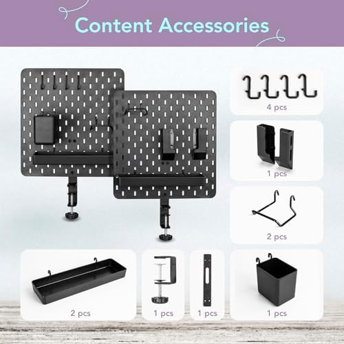 EHO Clamp-On Desk Pegboard, 2Pack (Combined Size 27 x 14 inch) Privacy Divider, Desk Partition Panel, No-Drill Desk Mounted Peg Board Organizer for Office, Gaming, Home, Black - Image 3