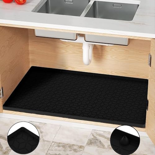 Under Sink Mat for Kitchen, Silicone Waterproof Liner, Flexible Organizer Tray with Drain Hole, 3.4 Gallons Capacity, Easy to Clean by MIFADFAOtailoredtoyourhome
